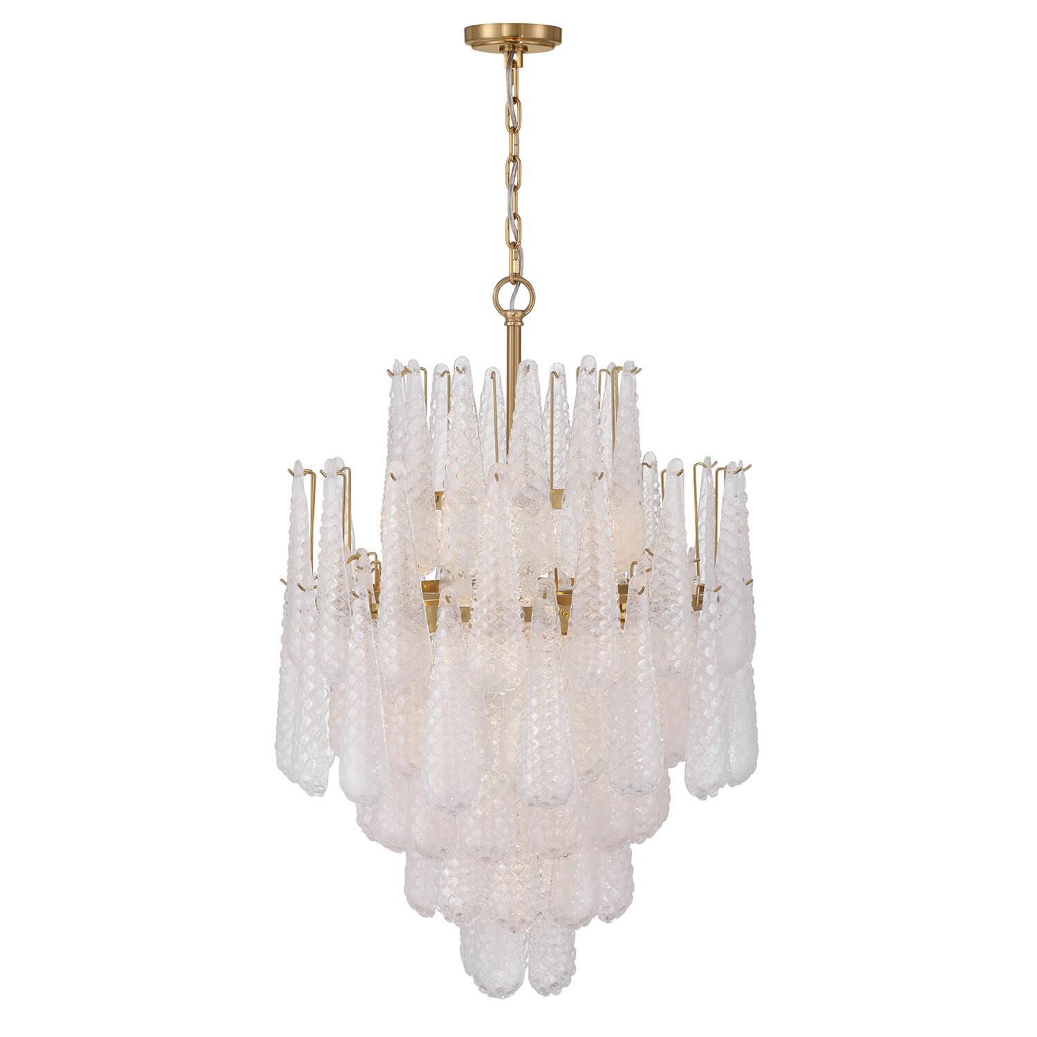 Shown in Aged Brass finish and Sand Clear glass